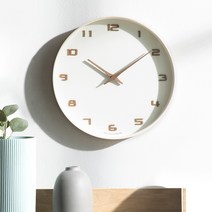 HC 리얼우드 고급 라운드 무소음 거실 인테리어 벽걸이시계 대형 300 x 45 mm, 아이보리