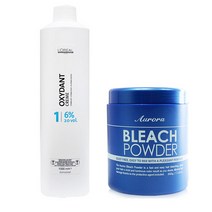 오로라 파워 하이라이트 브리치 탈색 파우더 500g + 로레알 옥시던트 크림 산화제 1000ml 세트, 1세트