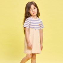리틀스텔라 여아용 브이 스트라이프 블러킹 원피스