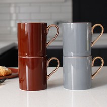 에크렌 24K골드 머그컵 300ml 2종 x 2p 세트, 다크브라운, 그레이블루, 1세트