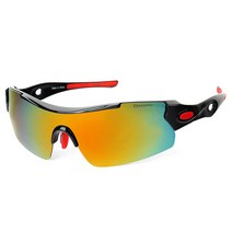 오클랜즈 편광 스포츠 선글라스 Q370, 블랙 프레임 + 레드 밀러 렌즈
