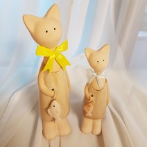 인테리어 소품 도자기 고양이 남매 세트, 베이지
