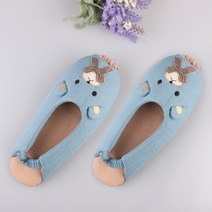 컬러매치 프리티베어 여성용 앞트임 실내 덧신, 블루