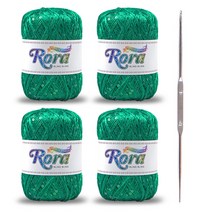 미소털실 로라 스팽글 뜨개실 55g 4p + 코바늘, 6006 그린