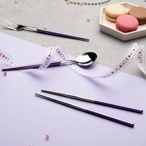 블룸엣홈 마카롱 커트러리 2인 3종 세트, 퍼플, 스푼 2p + 포크 2p + 젓가락 2p