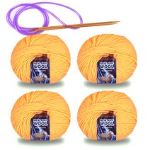 미소털실 뉴 애니 울 털실 50g x 4p + 줄바늘 세트, 1세트, 6004망고