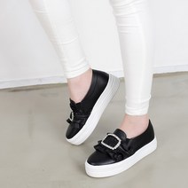 CK 레이스 여성용 사각 프릭 장식 슬립온 4cm