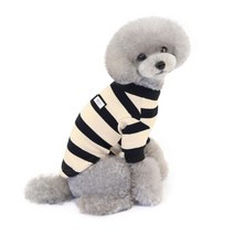 딩동펫 반려동물 스트라이프 티셔츠, 블랙 + 아이보리