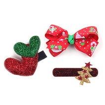 라엘 여아용 크리스마스 하트 리본 집게핀 3종 세트