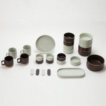 도자기 퓨전한식기 4인 신혼 그릇 세트 비취브라운, 1세트, 식기 8종 + 머그컵 4p + 수저받침 4p
