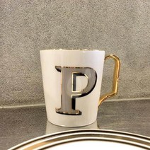골드 알파벳 머그컵 350ml, P, 1개