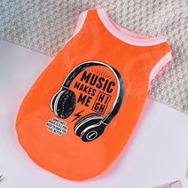 펫보스 강아지 MUSIC 메쉬 쿨 민소매 티셔츠, 오렌지