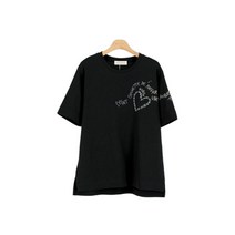 스튜디오화이트 여성용 소매 하트 자수 라운드 티셔츠 MG5TSW103