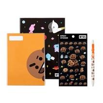 BT21 스쿨링 노트 2종 + 젤펜 + 에폭시 스티커 세트, 슈키, 1세트