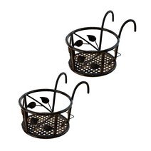 다독임 선반 걸이형 기본 철제 화분 받침대 나뭇잎 2p, 블랙