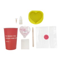 노브워크샵 컵키트 하트 아이스솝 보석 비누 DIY 패키지, 핑크+하트몰드, 랜덤발송(종이컵, 봉투, 스티커)