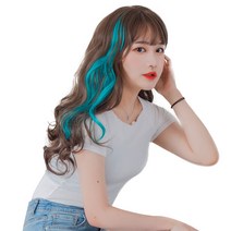 가발위드 단색 웨이브 컬러 포인트 피스 5p + 트윙클 붙임머리 세트, 민트그린(컬러피스), 랜덤발송(붙임머리), 1세트