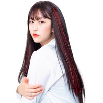 가발위드 똑딱핀 반짝이 붙임머리 브릿지, 레드, 3개