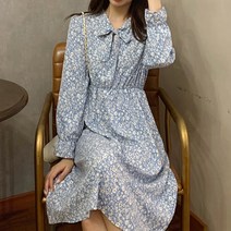 메이첼 러블리 리본 플라워 쉬폰 미디 원피스 00149