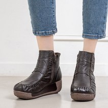 캐주얼 셔링 가죽 통굽 여성 앵클부츠 89126