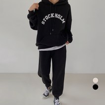 바블링브룩 여성용 레터링 후드 맨투맨 + 조거 팬츠 세트