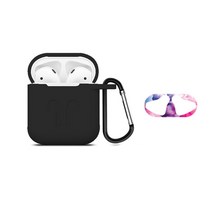 디씨네트워크 에어팟 1세대 / 2세대 실리콘 키링 케이스 + 철가루 방지 스티커, 블랙(케이스), 랜덤발송(스티커)