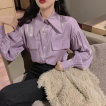 페이퍼먼츠 루즈핏 소프트 유광 카라넥 셔츠 블라우스 01335