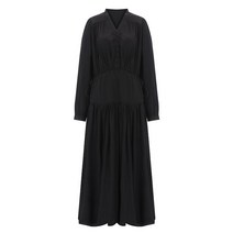 탱커스 여성용 브이넥 주름 플리츠 원피스