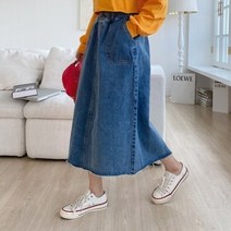 뒤트임 밴딩 롱 데님 스커트 SK4345K21
