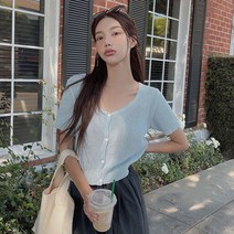 모코블링 여성용 쀼스퀘어 니트 반팔 가디건