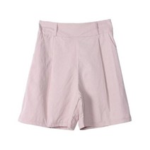 시크블랙 여성용 페이오 핀턱 뒷밴딩 면반바지