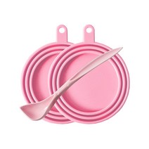 오픈스페이스 반려동물 캔스푼 + 실리콘 캔커버 2p 세트, 핑크, 1세트