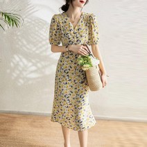 페이퍼먼츠 로맨틱 플로럴 퍼프소매 허리 스트랩 브이넥 원피스 01939