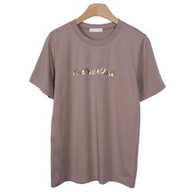 여성용 나염 글리터 라운드넥 반팔 티셔츠 T9646K25
