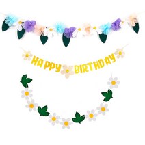 파티쇼 조화 데이지 꽃 가랜드 + 데이지 플라워 가랜드 잎사귀 + 데이지 생일파티 가랜드 세트, 1세트, 옐로우(데이지 생일파티 가랜드)
