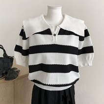 메이첼 여성용 빅카라 스트라이프 루즈핏 니트 티셔츠 00931