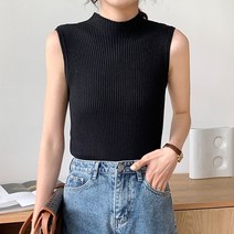 비비에모 여성용 반하이넥 골지 슬리브리스 티셔츠 01318
