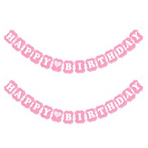 HAPPY BIRTHDAY 클래식 펠트 가랜드, 2개, 핑크 + 스트라이프 화이트(하트)