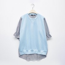 비엔엑스 스트라이프 배색 반팔 데일리 블라우스 BU1BL021L0