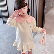 베베니즈 여아용 둥근토끼 카라 긴팔 원피스