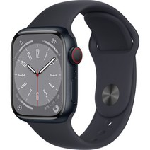 Apple 애플워치 8 GPS+Cellular, 41mm, 알루미늄, 미드나이트 / 미드나이트 스포츠밴드