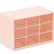 리빙토픽 컬러 투명 데스크탑 9칸 멀티 서랍 정리함, 핑크, 3단