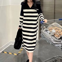 메이첼 스트라이프 루즈핏 니트 롱 원피스 01575