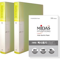 현풍 60매 클리어화일 인덱스 A4 2p + 복사지 100p 세트, 연두색, 1세트