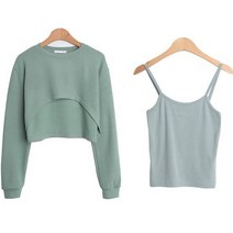 시크블랙 여성용 레느상 기모 볼레로 크롭 긴팔티 + 끈나시 세트 cpset2332k2a