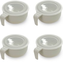 아띠홈 손잡이 시리얼볼 4개세트 뚜껑포함 16.3*13.2*7cm, 크림(시리얼볼), 투명(뚜껑), 1세트
