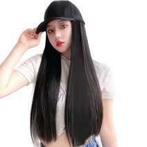 하이유니 스트레이트 펌 헤어 모자가발 50cm, 블랙, 1개
