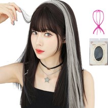 하이유니 브릿지 스트레이트 펌 헤어 통가발 50cm + 가발망 + 거치대 세트, 블랙 + 크림골드(가발), 랜덤발송(거치대), 1세트