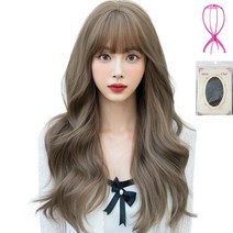 하이유니 레이어드 셋팅 펌 헤어 통가발 56cm + 가발망 + 거치대 세트, 라이트브라운(가발), 랜덤발송(거치대), 1세트