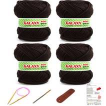 행복뜨기 갤럭시울 털 뜨개실 4볼 + 대바늘 6mm + 돗바늘 + 가죽라벨 + 목도리도안 세트, 2913 밤색, 1세트